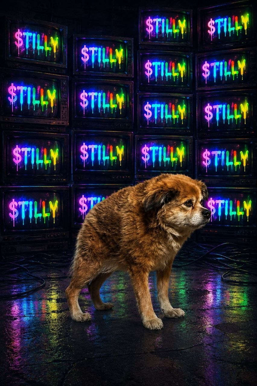 Tilly beside colorful retro television screens