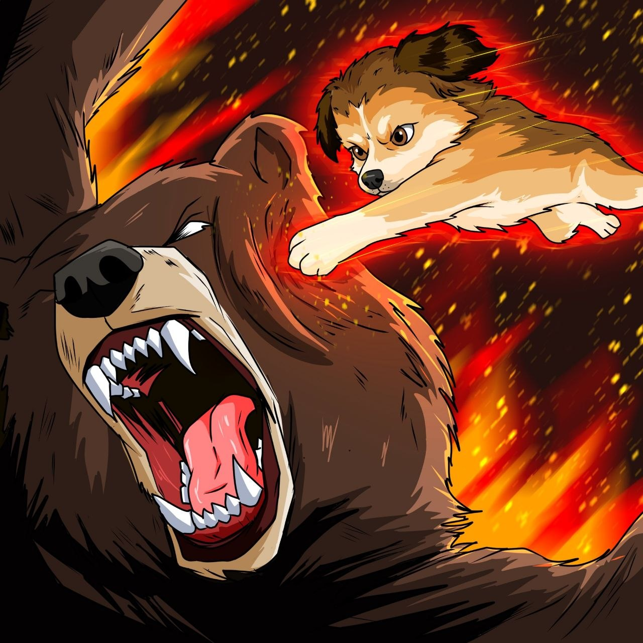 Illustrated Tilly leaping over a bear